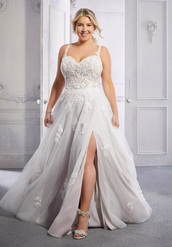 Model wears the Courtney wedding gown by Morilee