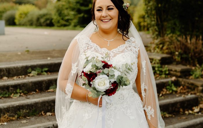 Bride Kelsey Ellerton in her wedding dress from Roberta's Bridal