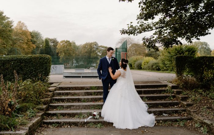 Bride Kelsey Ellerton and her husband on their wedding day in Tunstall Park, Stoke-on-Trent