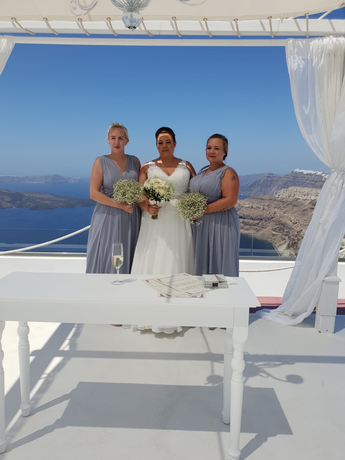 Leanne Holland in Santorini with her bridesmaids