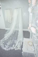 Veils and accessories display at Roberta's Bridal in Burslem, Stoke-on-Trent